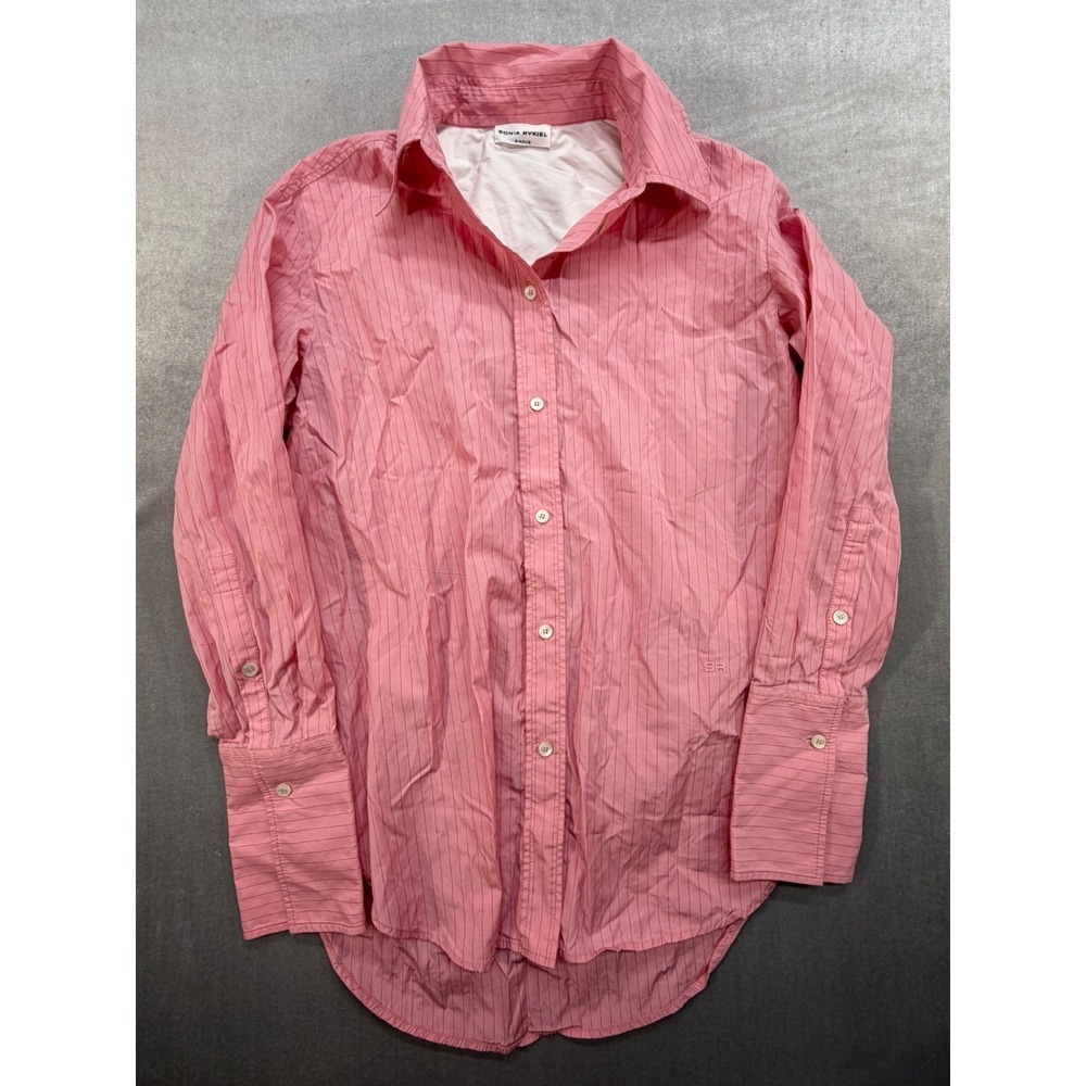 Sonia Rykiel Paris Wome Long Sleeve Dress Shirt Pink Striped Size Small 36